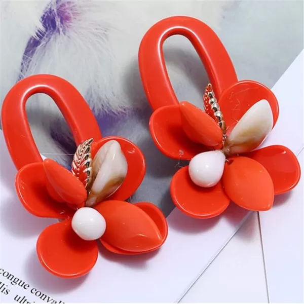 imageVintage Boho Stud Earrings for Women Teen Girls Acrylic Alloy Resin Big Hoop Dangle Drop Flower Leaf Bud Stud Post Pin Earrings Polished Dainty Fashion Bohemian Balinese Jewelry Red