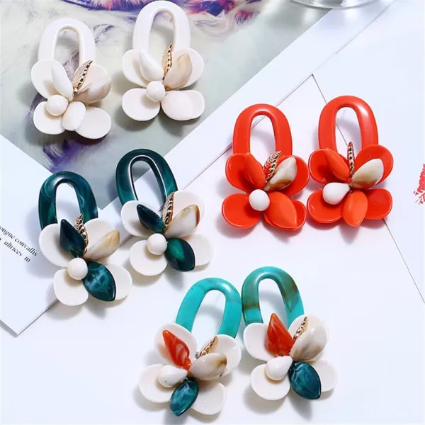 imageVintage Boho Stud Earrings for Women Teen Girls Acrylic Alloy Resin Big Hoop Dangle Drop Flower Leaf Bud Stud Post Pin Earrings Polished Dainty Fashion Bohemian Balinese Jewelry Red