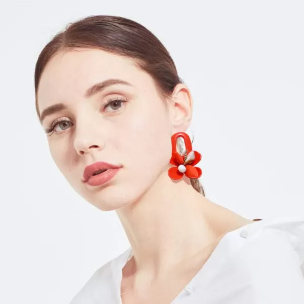 imageVintage Boho Stud Earrings for Women Teen Girls Acrylic Alloy Resin Big Hoop Dangle Drop Flower Leaf Bud Stud Post Pin Earrings Polished Dainty Fashion Bohemian Balinese Jewelry Red