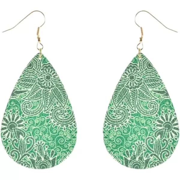 imageBoho Green Leaf Flower Leather Earrings for Women Girls Long Big Teardrop Daisy Printing Statement Drop Dangle Hook Stud Handmade Lightweight Bohemian Antique Beachy Jewelry