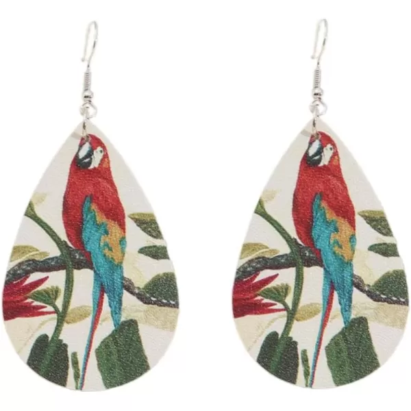 imageBoho Leather Bird Teardrop Earrings for Women Leaf Flower Printing Long Big Tropical Parrot Statement Drop Dangle Hook Handmade Lightweight Bohemian Antique Beachy Christmas Jewelry Green Wings