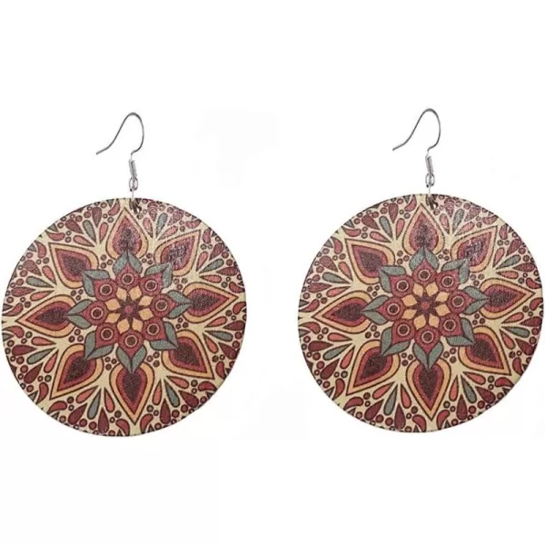 imageBoho Wooden Drop Dangle Earrings for Women Girls Large Big African Ethnic Wood Statement Dangling Hook Earring Lightweight Engraving Handmade Vintage Jewelry Flower