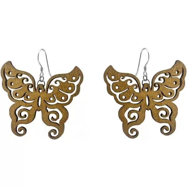 imageBoho Wooden Drop Dangle Earrings for Women Large Big African Ethnic Wood Statement Dangling Hook Earring Lightweight Engraving Handmade Vintage Jewelry Butterfly