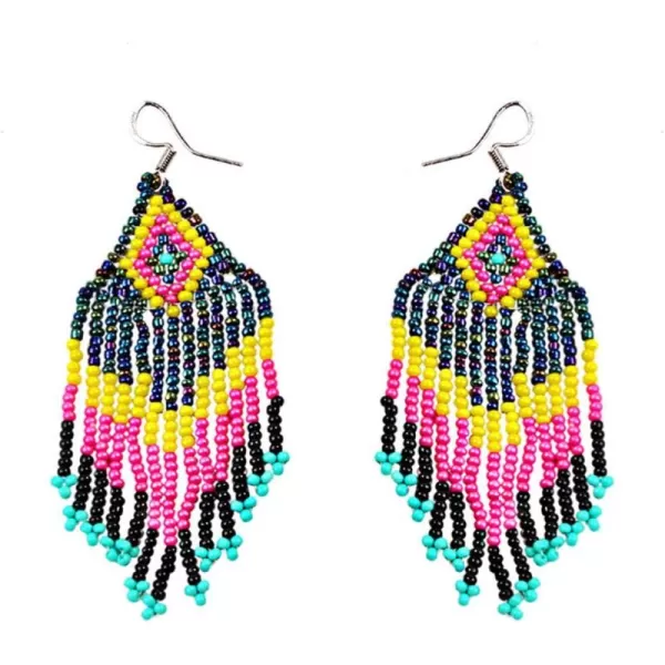 imageDrop Statement Earrings Handmade Boho Ethnic Beaded Dangle Hook Stud Earring Geomentic Colorized Seed Beads Chandelier Bohemian Party Exaggerated Personalized Jewelry Colorful