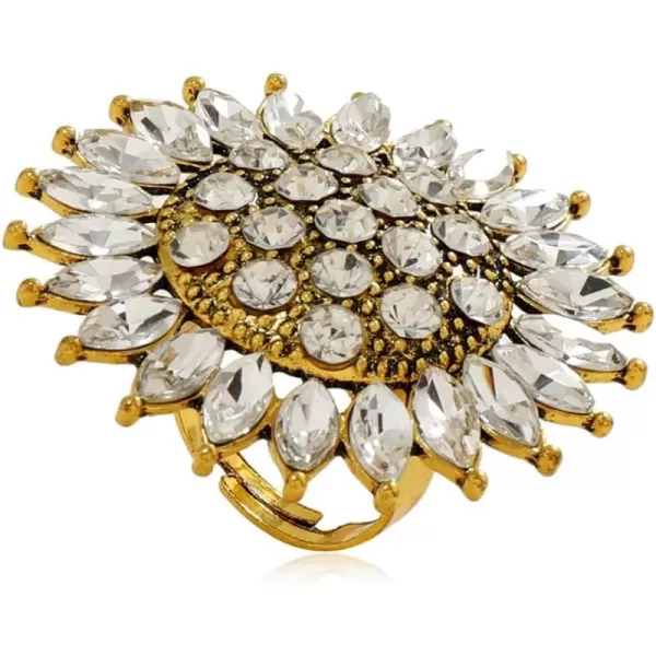imageDtja Boho Big CZ Sunflower Statement Ring for Women Girls Bohemian Antique Gold Tone Mosaic Crystal Expandable Open Wrap Finger Rings Adjustable Comfort Fit Indian Bollywood Style Exaggerated Jewelry