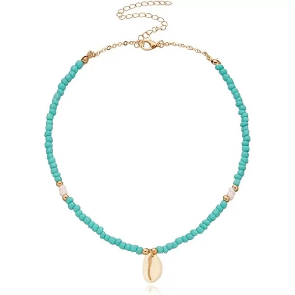 imageDtja Boho Seashell Turquoise Bead Choker Necklace for Women Girls Cute Conch Shell Adjustable Handmade Charm Chain Necklaces Hawaii Summer Beach Vacation Y2K Jewelry