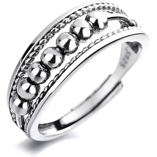 imageDtja Vintage Anti Anxiety Ring for Women Girls Silvery Tone Oxidized Ball Bead Statement Fidget Rings Comfort Fit Adjustable Expandable Retro Boho Jewelry Gift Size 89