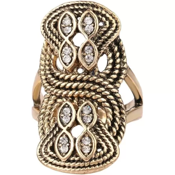 imageDtja Vintage Layered Twist Statement Ring for Women Girls Gold Plated Oxidized CZ Boho Filigree Wide Knot Band Finger Rings Comfort Fit Bohemian Indian Bollywood Wedding Birthday Retro Jewelry