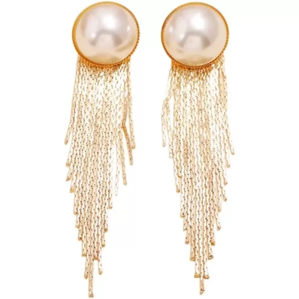 imageGold Long Tassel Shell Pearl Dangle Earrings for Women Girls Boho Bling Chandelier Sleek Chains Drop Dangling Round Jacket Stud Nickel Free Fashion Wedding Birthday Christmas Jewelry Gifts
