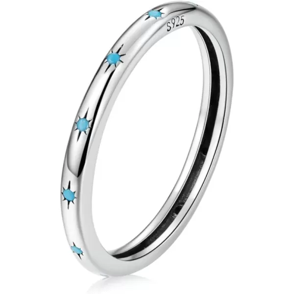 imageTurquoise 925 Sterling Silver Rings for Women Girls CZ Blue Birthstone Boho Stackable Band Ring Birthday Wedding Jewelry GiftStar Size 8