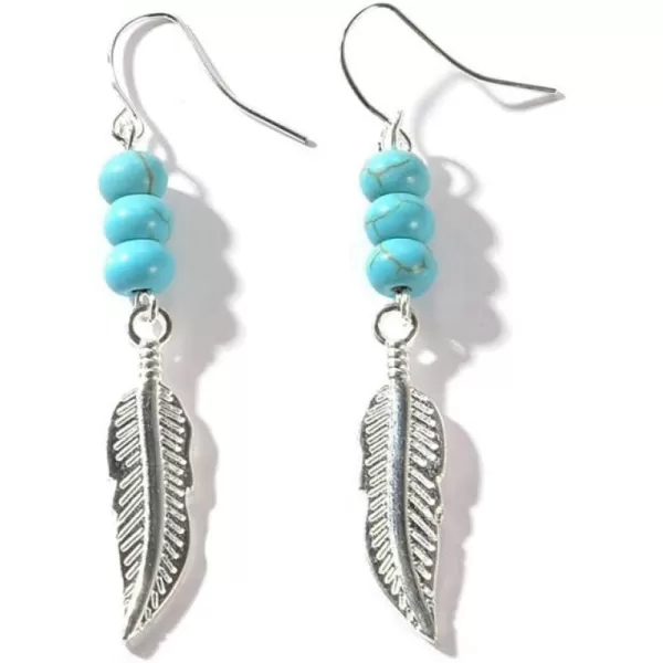 imageTurquoise Leaf Dangle Hook Stud Earrings for Women Boho Silvery Blue Ball Bead Charms Drop Dangling Stud Hypoallergenic Bohemian Jewelry