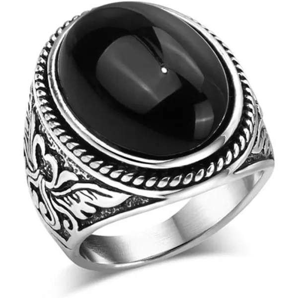 imageVintage Black CZ Lucky Statement Ring for Women Unisex Silver Plated Titanium Steel Crystal Imitation Obsidian Amulet Wide Band Finger Rings Comfort Fit Retro Boho Birthday Cocktail Party Jewelry Size 8