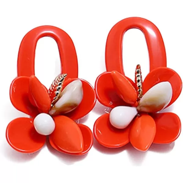imageVintage Boho Stud Earrings for Women Teen Girls Acrylic Alloy Resin Big Hoop Dangle Drop Flower Leaf Bud Stud Post Pin Earrings Polished Dainty Fashion Bohemian Balinese Jewelry Red