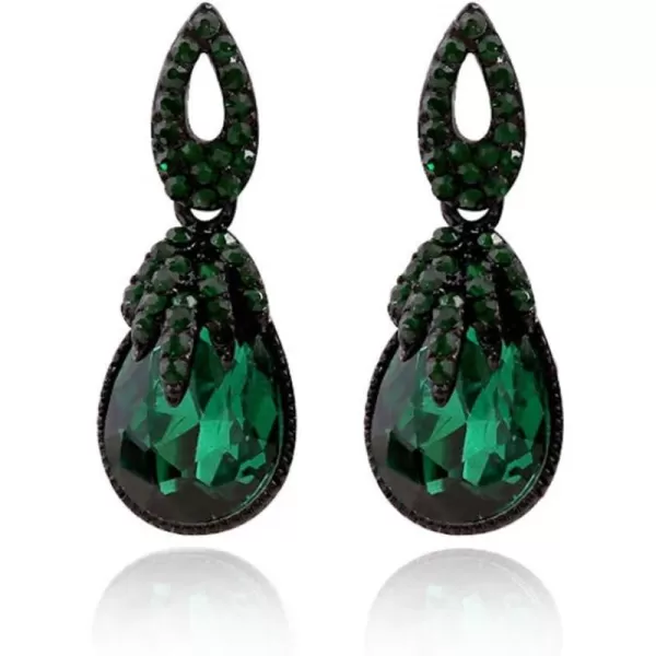 imageVintage Rhinestone Dangle Earrings for Women Girls Dark Green Teardrop Crystal Drop Statement Huggie Studs Retro Boho Earring Luxury Birthday Wedding Party Jewelry