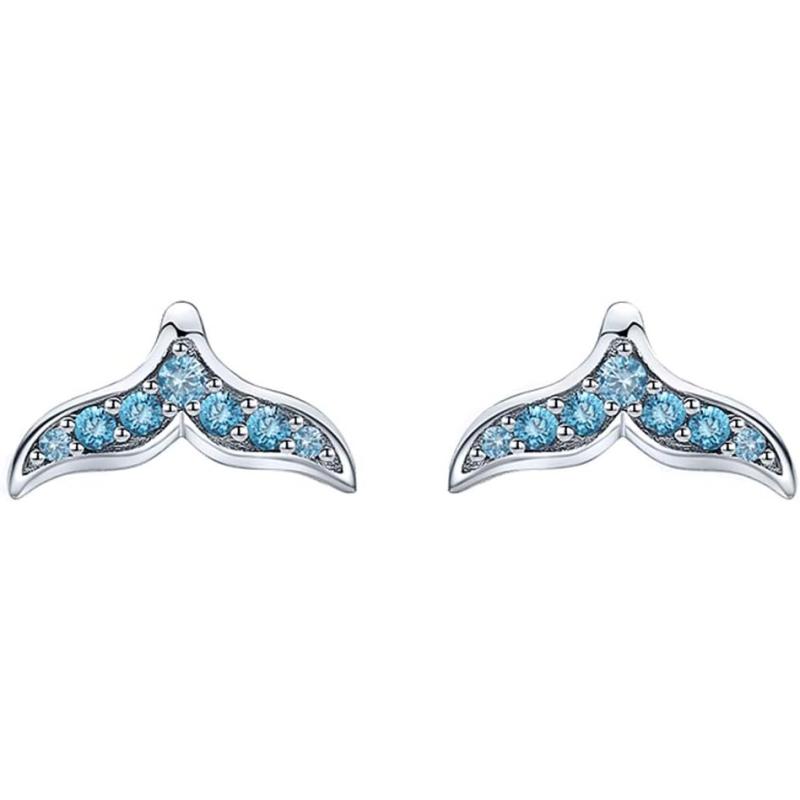 imageCute Mermaid Tail CZ Stud Earrings for Women S925 Sterling Silver Bule Cubic Zirconia Crystal Fish Whale Tail Hypoallergenic Tragus Post Pin Dainty Earrings Jewelry Gift for Daughter