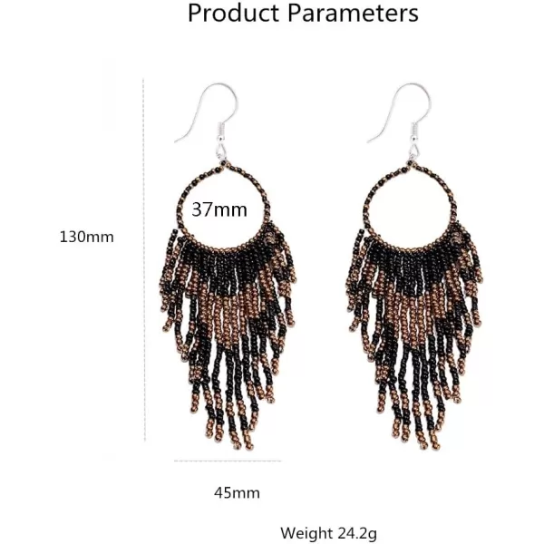 imageBoho Long Fringe Drop Dangle Statement Earrings for Women Girls Hademade Ball Beads Hoop Tassel Chain Woven Dangling Hook Chandelier Tribal Exaggerated Dreamcatcher JewelryBlack