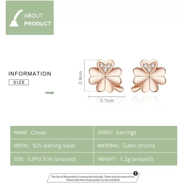 imageCZ Clover Cubic Zirconia 14K Rose Gold Flower Stud Earrings for Women 925 Sterling Silver Crystal Inlay Love Knot Heart Shaped 4 Leaf Clover Tragus Post Pin Hypoallergenic Earring Dainty Jewelry