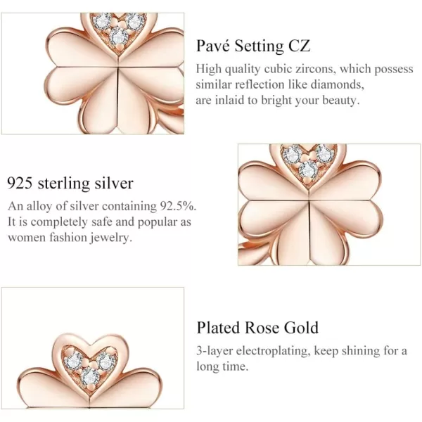imageCZ Clover Cubic Zirconia 14K Rose Gold Flower Stud Earrings for Women 925 Sterling Silver Crystal Inlay Love Knot Heart Shaped 4 Leaf Clover Tragus Post Pin Hypoallergenic Earring Dainty Jewelry