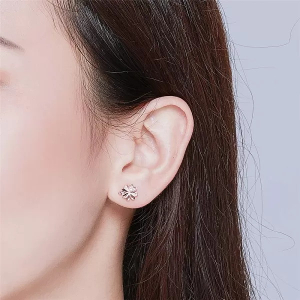 imageCZ Clover Cubic Zirconia 14K Rose Gold Flower Stud Earrings for Women 925 Sterling Silver Crystal Inlay Love Knot Heart Shaped 4 Leaf Clover Tragus Post Pin Hypoallergenic Earring Dainty Jewelry