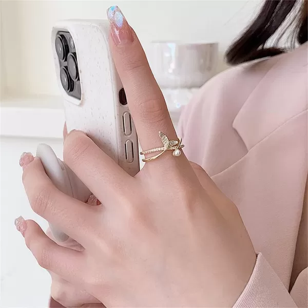 imageCZ Mermaid 925 Sterling Silver Ring for Women Adjustable Expandable Layered Dophin Fish Tail Shell Pearl Open Wrap Finger Rings Comfort Fit Dainty Birthday Wedding Anniverary Jewelry Gift Daughter Sister Gold