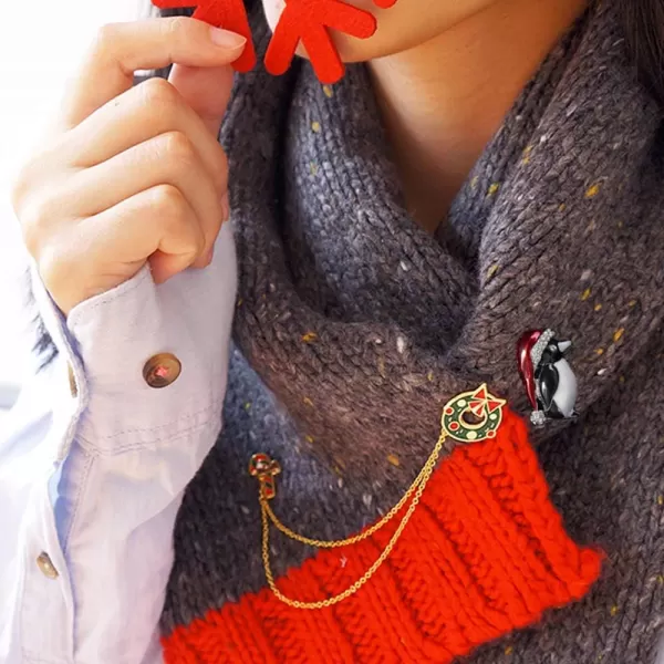 imageChristmas Santa Penguin Rhinestone Brooches for Women Girls Fashion Antique Alloy Enameled Cute CZ Red Hat Bird Animal Brooch Pins Scarves Shawl Clip Neck Bow Tie Necktie Dress Accessories Jewelry
