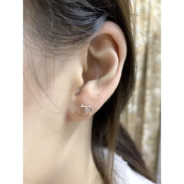 imageCrystal Love Heart Cute Pig Sterling Silver Studs Earrings for Women Sensitive Ears Tiny Animal Pet Lucky Post 14K Rose Gold