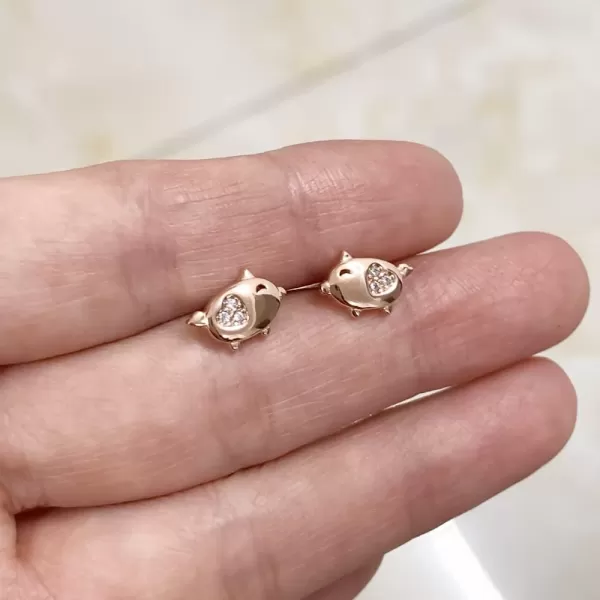 imageCrystal Love Heart Cute Pig Sterling Silver Studs Earrings for Women Sensitive Ears Tiny Animal Pet Lucky Post 14K Rose Gold