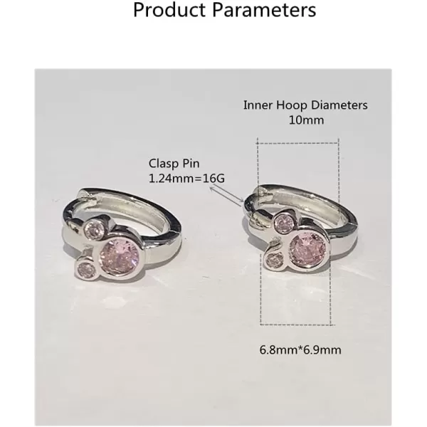 imageCubic Zirconia Small Hoop Earrings 925 Sterling Silver Plated Hypoallergenic CZ Mouse Cute Cartilage Huggie Hoops for Women 16G Piercing Ear StudPink