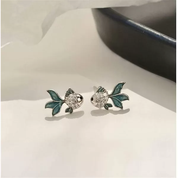 imageCute Koi Fish Stud Earrings for Women Girls 925 Sterling Silver Clear Black CZ Enamel Tiny Small Animal Pet Carp Tropical Fishes Nickel Free Lifelike Jewelry Dainty Birthday Gifts