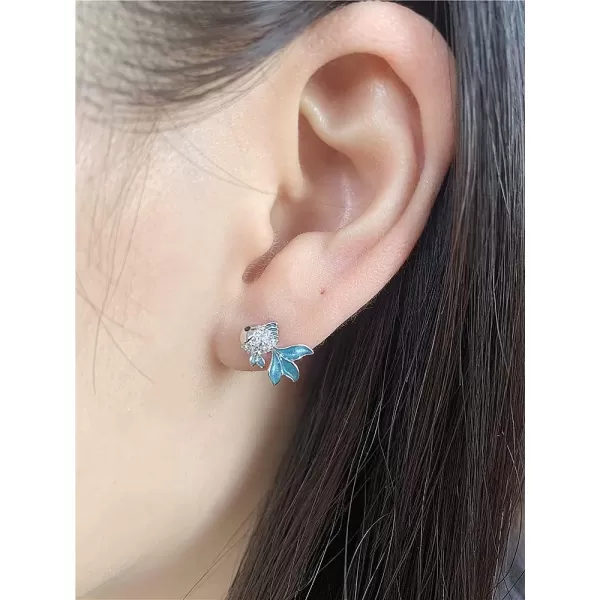 imageCute Koi Fish Stud Earrings for Women Girls 925 Sterling Silver Clear Black CZ Enamel Tiny Small Animal Pet Carp Tropical Fishes Nickel Free Lifelike Jewelry Dainty Birthday Gifts