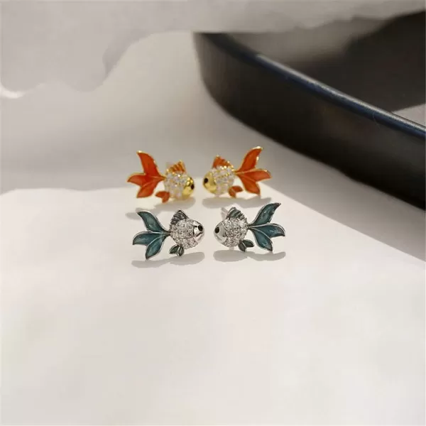 imageCute Koi Fish Stud Earrings for Women Girls 925 Sterling Silver Clear Black CZ Enamel Tiny Small Animal Pet Carp Tropical Fishes Nickel Free Lifelike Jewelry Dainty Birthday Gifts