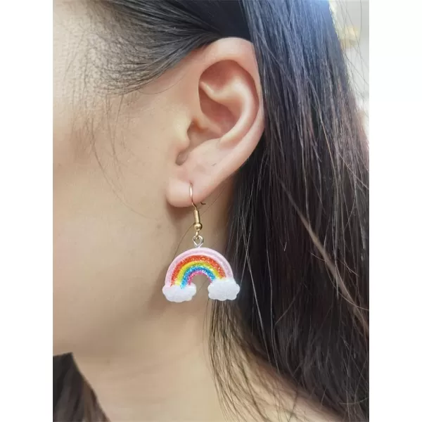 imageCute Rainbow Jewelry Set Earrings Necklace for Women Colorful Resin Cloudy Dangle Drop Earring Blue Glass Imitation Ceramic Beads Pendant Choker Chain Nickel Free Retro Birthday Party Y2K Jewelry