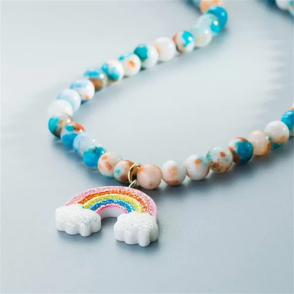 imageCute Rainbow Jewelry Set Earrings Necklace for Women Colorful Resin Cloudy Dangle Drop Earring Blue Glass Imitation Ceramic Beads Pendant Choker Chain Nickel Free Retro Birthday Party Y2K Jewelry