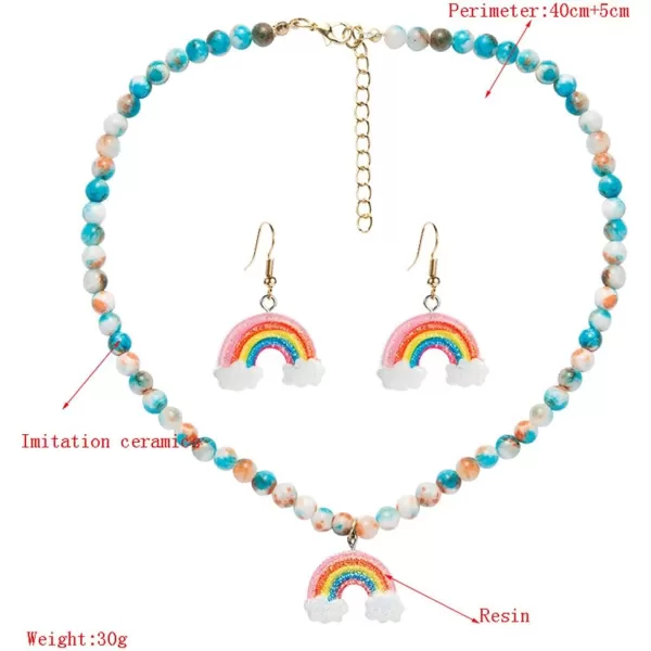 imageCute Rainbow Jewelry Set Earrings Necklace for Women Colorful Resin Cloudy Dangle Drop Earring Blue Glass Imitation Ceramic Beads Pendant Choker Chain Nickel Free Retro Birthday Party Y2K Jewelry