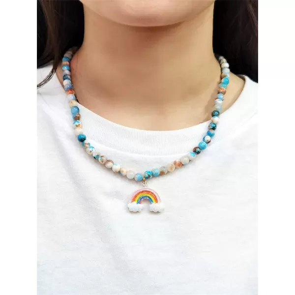 imageCute Rainbow Jewelry Set Earrings Necklace for Women Colorful Resin Cloudy Dangle Drop Earring Blue Glass Imitation Ceramic Beads Pendant Choker Chain Nickel Free Retro Birthday Party Y2K Jewelry