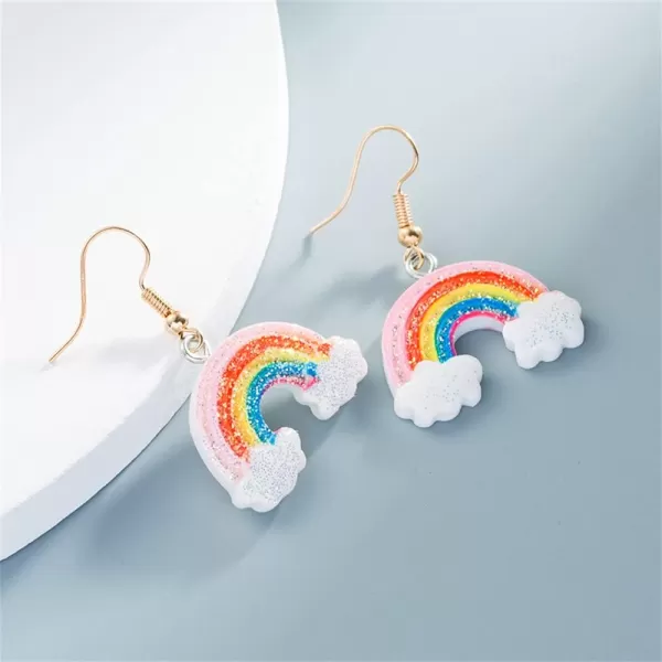 imageCute Rainbow Jewelry Set Earrings Necklace for Women Colorful Resin Cloudy Dangle Drop Earring Blue Glass Imitation Ceramic Beads Pendant Choker Chain Nickel Free Retro Birthday Party Y2K Jewelry