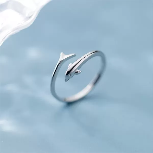 imageDtja Dolphins 925 Sterling Silver Ring for Women Teens Adjustable Expandable Open Band Finger Promise Rings Comfort Fit Fish Whale Statement Birthday Christmas Jewelry for Daughter Niece