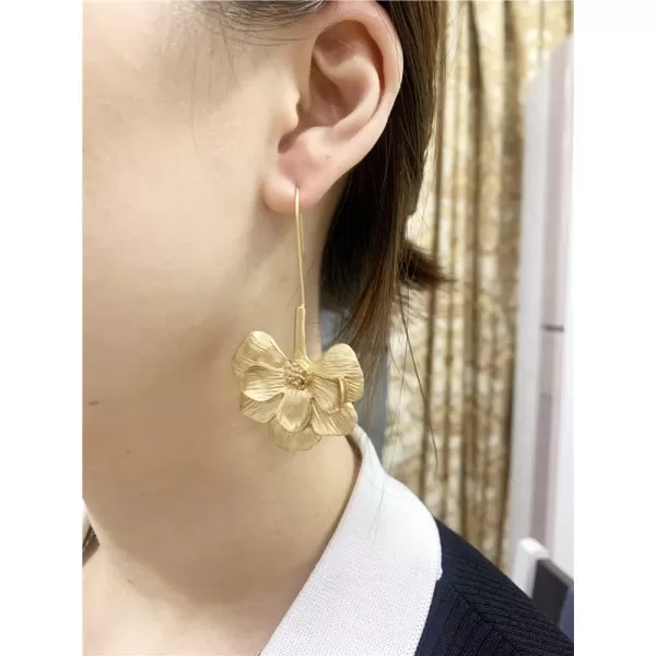 imageLong Flower Linear Dangle Earrings for Women Gold Charms Blossom Threader Drop Dangling Hook Stud for Piercing Ear Boho Retro Y2K Jewelry