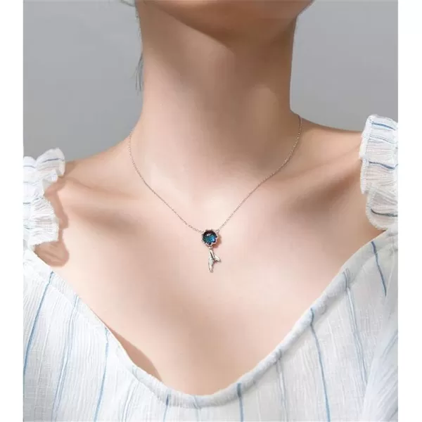 imageMermaid in Deep Ocean Sterling Silver Necklace for Women Blue Crystal Dolphin Whale Fish Tail Charm Pendant Adjustable Chain 17quot Fashion Sea Jewelry Delicate Souvenir for Daughter