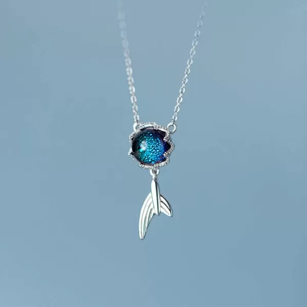 imageMermaid in Deep Ocean Sterling Silver Necklace for Women Blue Crystal Dolphin Whale Fish Tail Charm Pendant Adjustable Chain 17quot Fashion Sea Jewelry Delicate Souvenir for Daughter