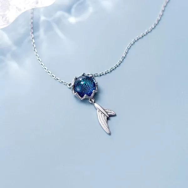 imageMermaid in Deep Ocean Sterling Silver Necklace for Women Blue Crystal Dolphin Whale Fish Tail Charm Pendant Adjustable Chain 17quot Fashion Sea Jewelry Delicate Souvenir for Daughter