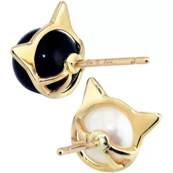 imageMini Cat Pearl Sterling Silver Stud Earrings for Women Teen Girls 14K Gold Plated Sensitive Ears Tiny Imitation Pearls Cartilage Tragus Luck Post Pin Fashion Cute Animal Jewelry Dainty Gifts Black
