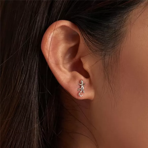 imageNickel Free Gecko Animal Stud Earrings for Women 925 Sterling Silver Hypoallergenic Halloween Small Cute Climber Crawler Studs Cartilage Tragus Post Creative 3D Jewelry Unique Gifts for Friend Pet Lover