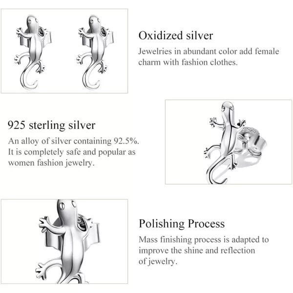 imageNickel Free Gecko Animal Stud Earrings for Women 925 Sterling Silver Hypoallergenic Halloween Small Cute Climber Crawler Studs Cartilage Tragus Post Creative 3D Jewelry Unique Gifts for Friend Pet Lover