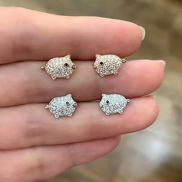 imageSmall Crystal Pig Stud Earrings for Women 925 Sterling Silver Pave CZ Cute Animal Piggy Studs Post Nickel Free Jewelry Birthday Gifts for Daughter Rose Gold Plated
