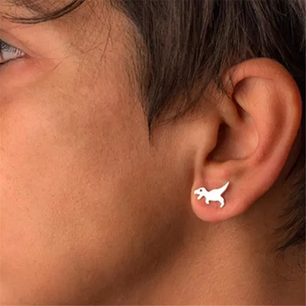 imageSmall Dinosaur Stud Earrings for Women Men 925 Sterling Silver Hypoallergenic Tiny Cute Brushed Dragon Brontosaurus Animal Cartilage Tragus Post Fashion Punk Personalized Jewelry Dainty