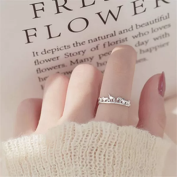 imageSterling Silver Dinosaur Elephant Animal Migration Ring for Women Best Friends Dragon Wildlife Family Expandable Knuckle Open Band Rings Adjustable Comfort Fit Unique Statement Jewelry