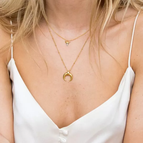 imageTiny Horn Choker Crescent Moon Pendant Necklace for Women Girls Men 925 Sterling Silver 14K Gold Plated Open Heart Karma Full Waning Half Moon Boho Ball Bead Chain Minimalist Delicate Jewelry Gift
