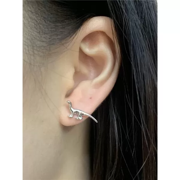 imageVintage Dinosaur Earrings Set for Women Silver Tone Hypoallergenic Cute Small Dragon Brontosaurus Animal Studs Cartilage Tragus Post Minimalist Simple Jewelry 3 Pairs