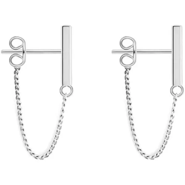 image925 Minimalist Bar Earrings with Sterling Silver Tassel Chain Drop Dangle Earring for Women Charms Fashion Punk Pierced Studs Hypoallergenic Jewelry Birthday Christmas for Best Friends